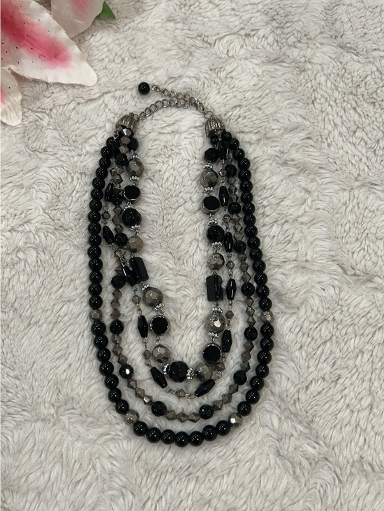 Jewelry - Multi-Strand Black & Silver Beaded Necklace - Women Jewelry